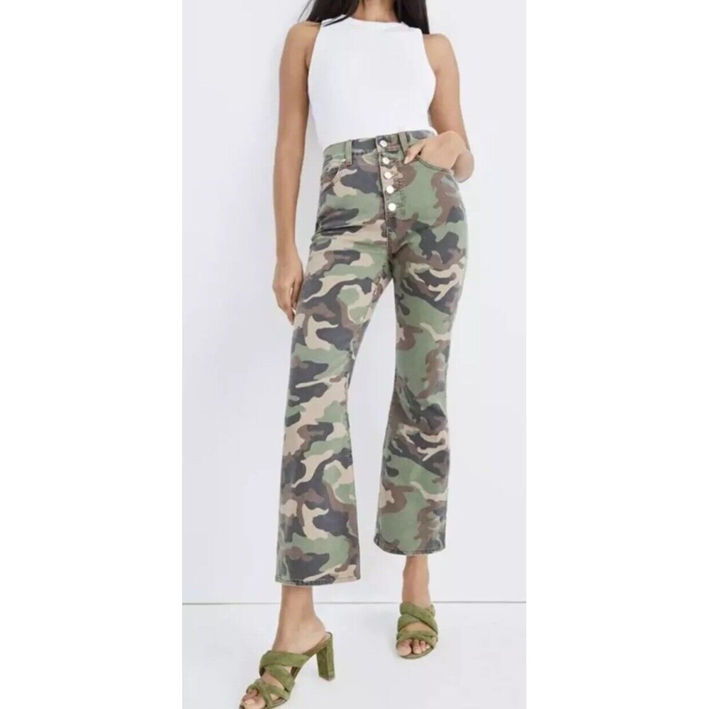 NWT $298 Veronica Beard Carly Kick Flare High Rise Jeans Camo Women’s 26