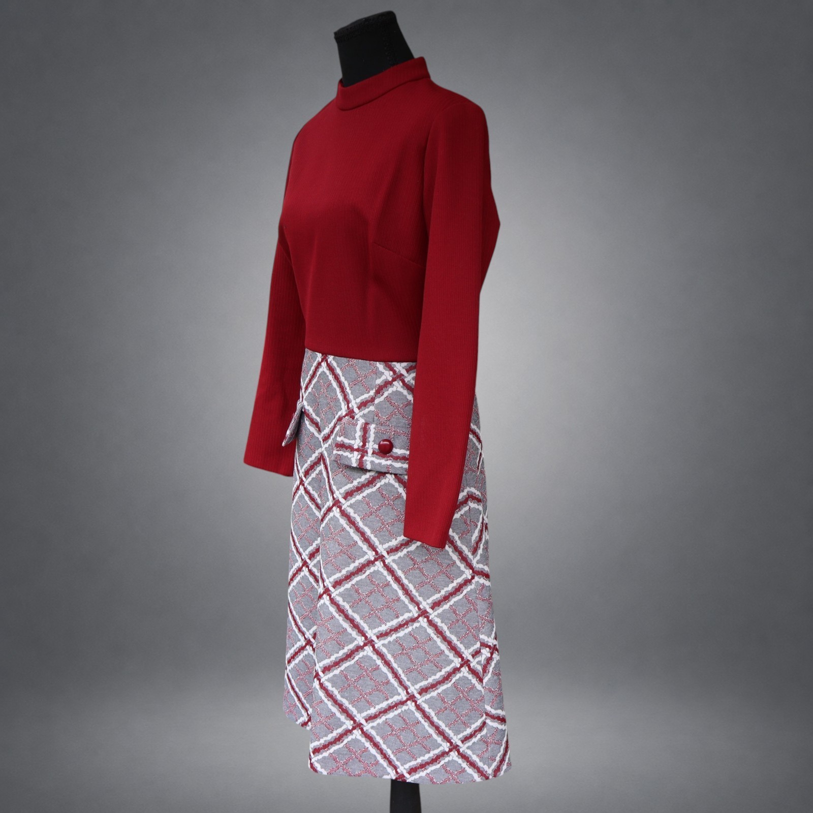 Vintage 1960s Toni Todd Red Mock Neck Plaid A-Line Dress Women’s Medium