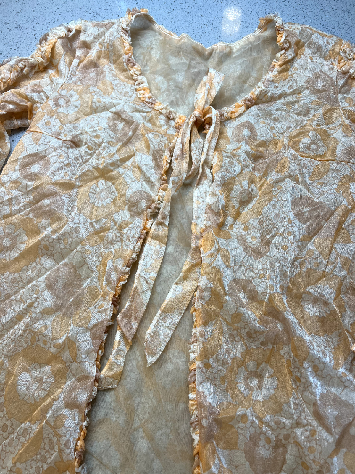 VTG ORANGE PINK & WHITE FLORAL SHEER DUSTER NIGHTDRESS SZ S/M