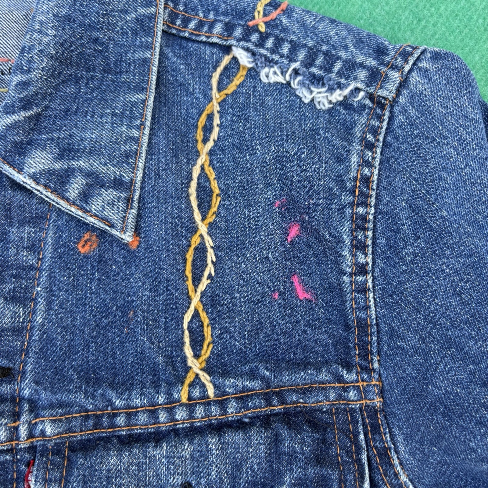 Vintage 1970s Levi’s Big E Denim Trucker Jacket Type 3 Embroidered Hippie Biker