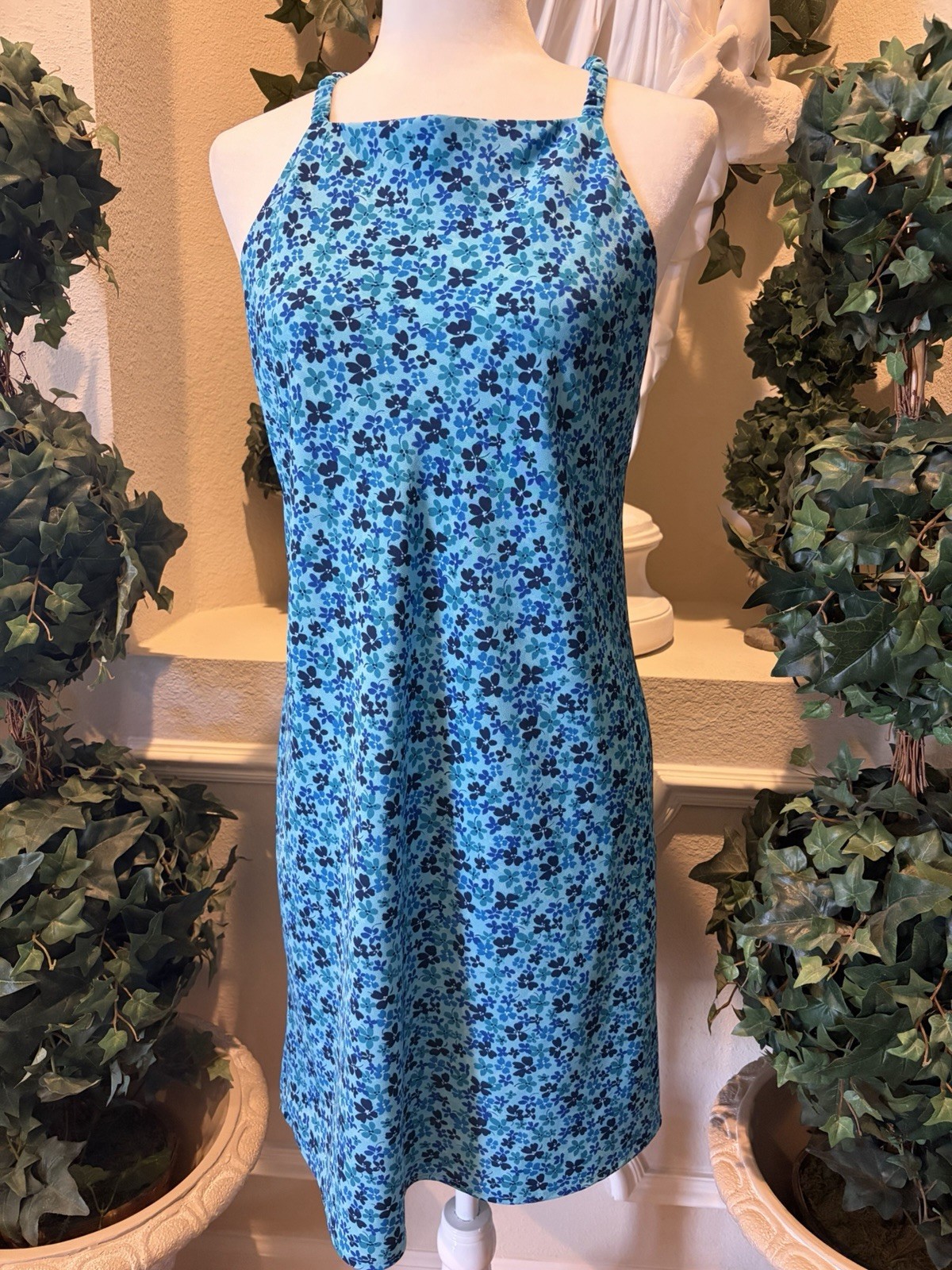 Vintage 90s Blue Floral Dress Expressions Size 9/10