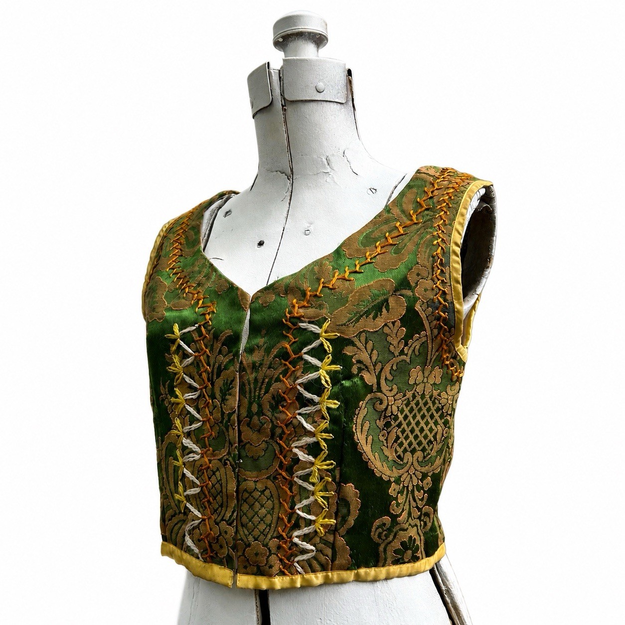 Antique Circa 1900 Central European Folk Costume Brocade Women’s Bodice Vest S