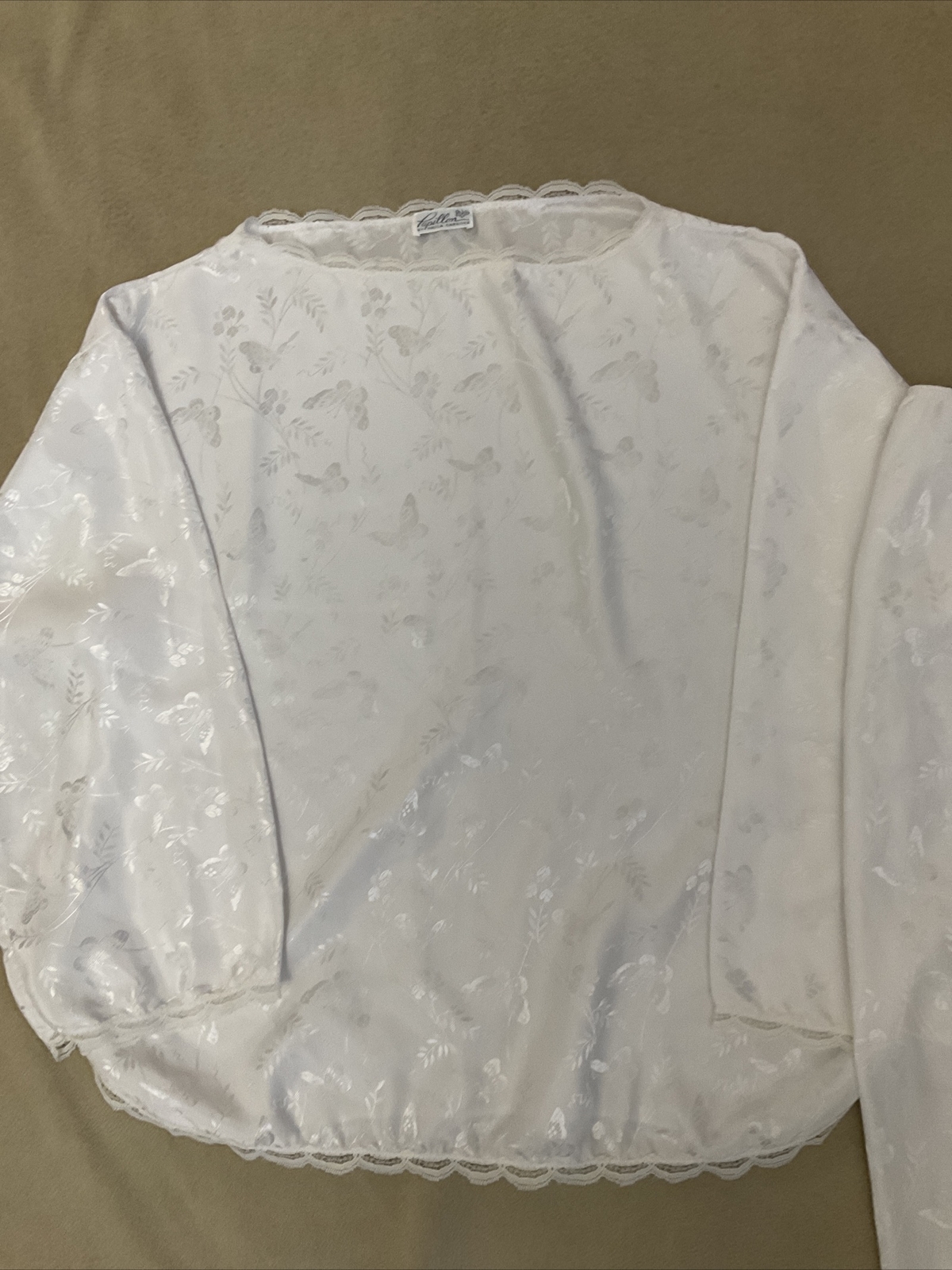 Vtg Papillon Pajamas White Large Womens Butterfly Paula Carbone Flaw
