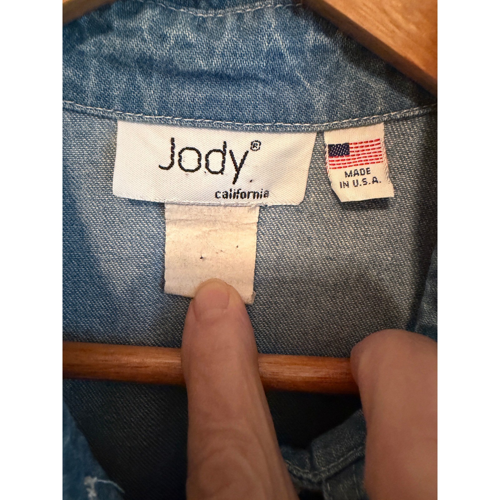 Vintage Jody California Womens Denim Maxi Shirt Dress Blue Button Front USA Made