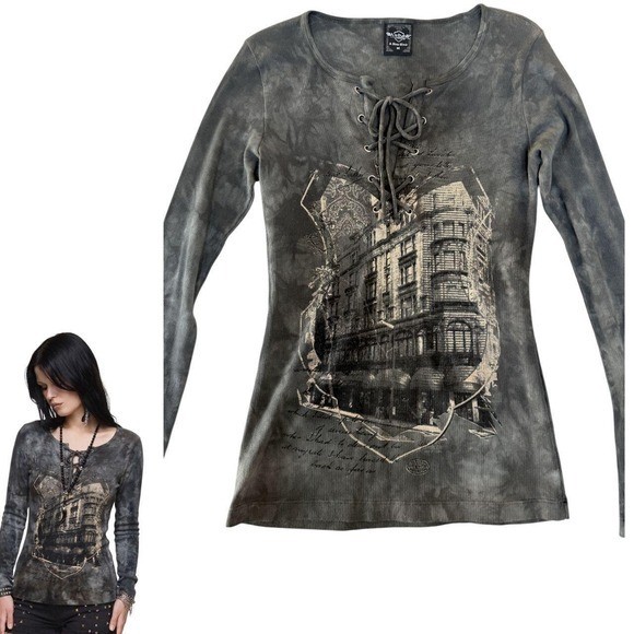 DEADSTOCK Y2K VTG. Sledge Lace Up Grunge Tie Dye Top M/L NWT
