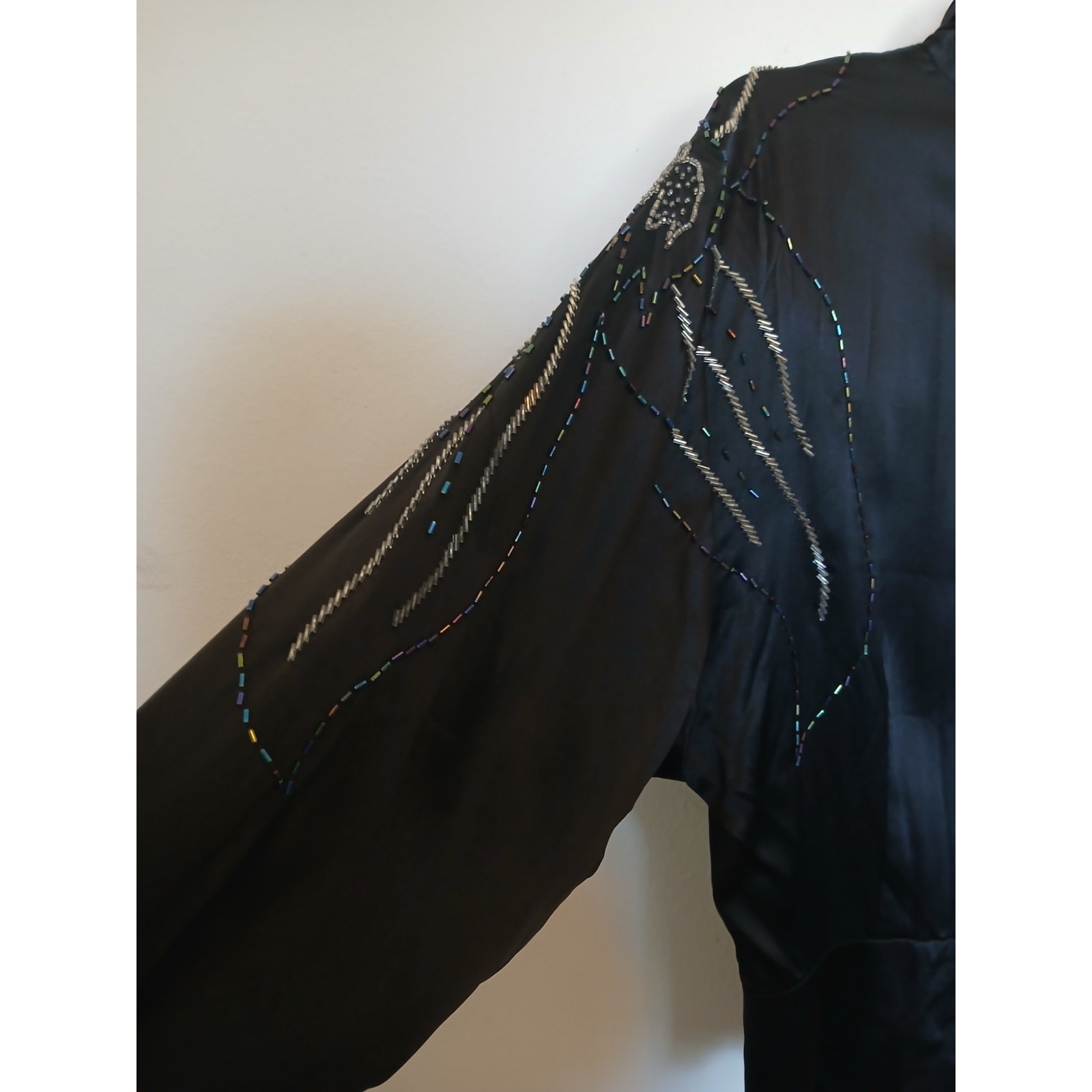VTG 1980s Black Silk Beaded High Neck Peplum Waist Blouse Cocktail Party Top 10