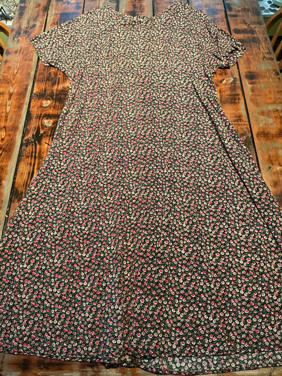 Vintage Plus 22 Black Floral Prairie Dress Short Sleeve Cottagecore Boho Country