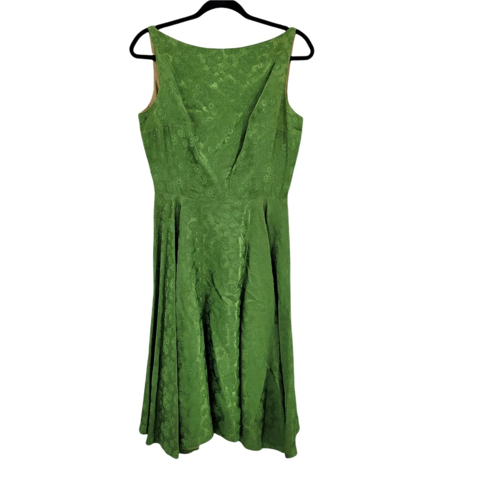 50’s Jay Herbert Dress S Midi Fit & Flare Avocado Boat Neck Scoop Open Back