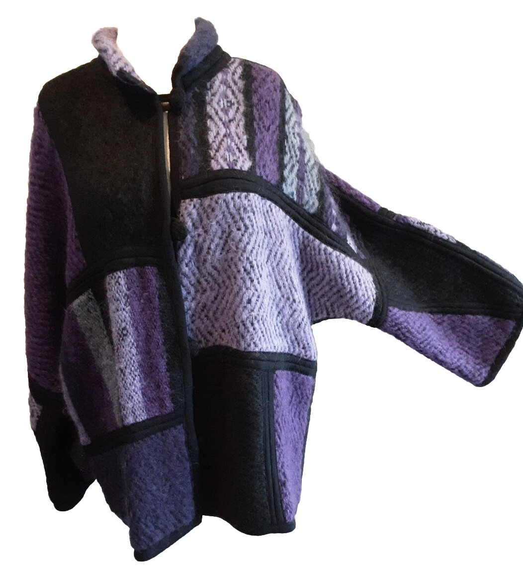ITALIAN BOHO VTG MOHAIR COAT Color Block Purple Unstructured Sz M-L PERFECT!