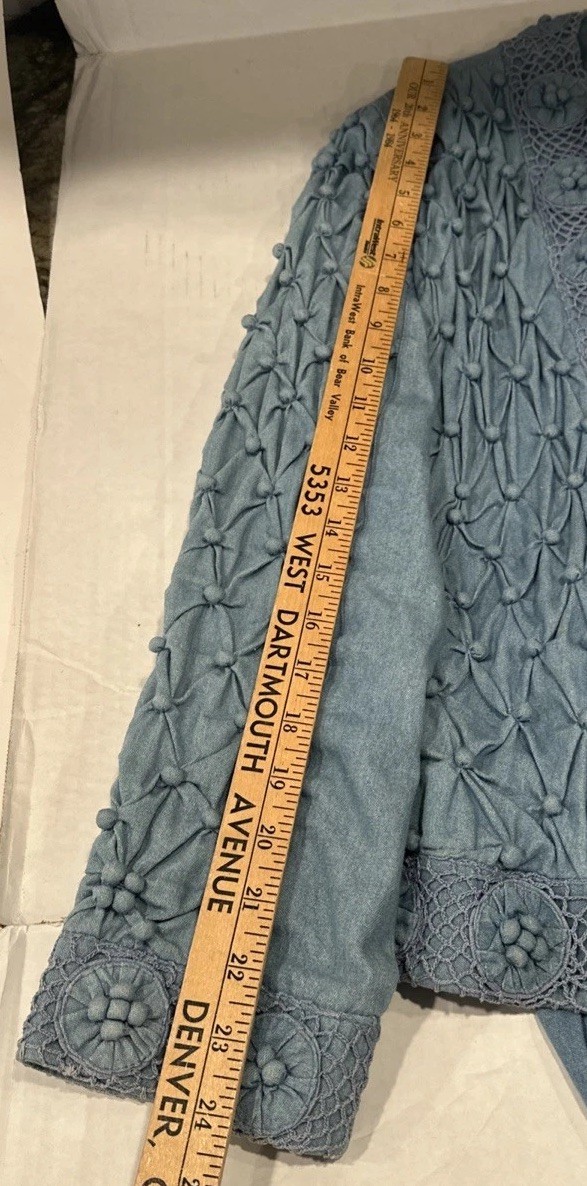 VTG Women’s Lim’s Blue 3 Piece Crochet Pants Suit GrannyCore Cotton USA Sz PL