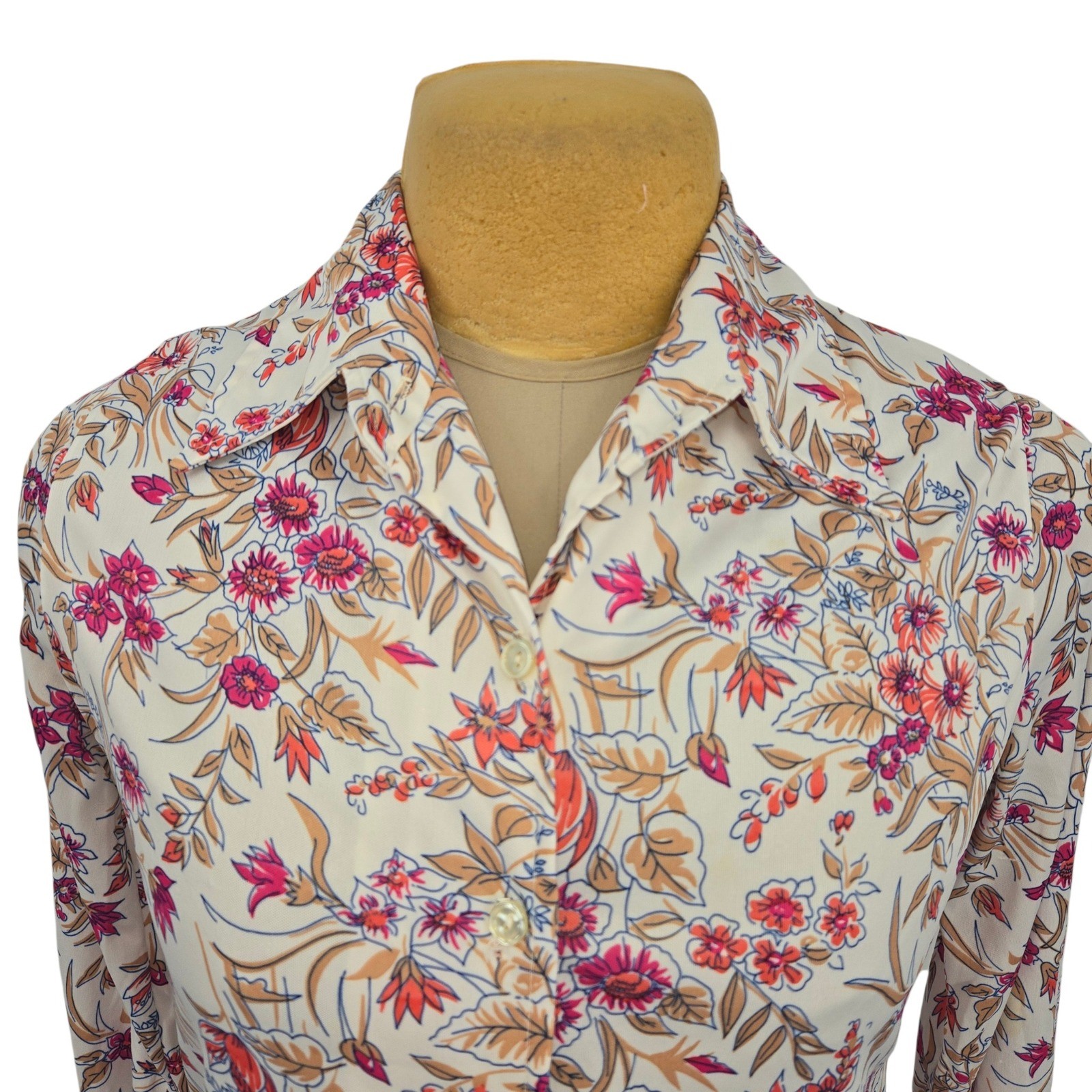 Sodi Floral Button Up Blouse Womens 18 Vintage 70s Retro Groovy Dagger Collar