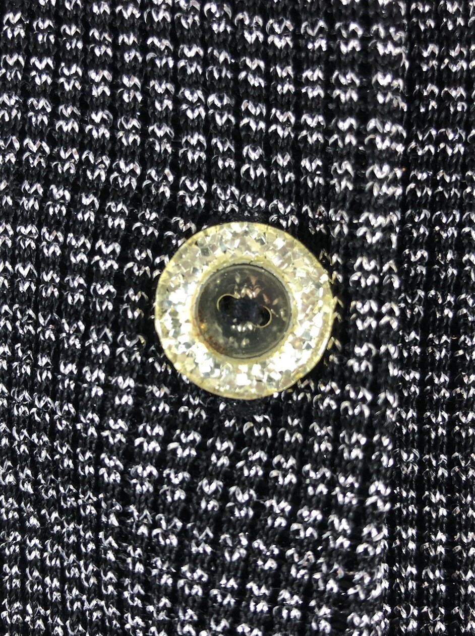 Vtg Vera Neumann Silver Metallic & Blk Cardi & Sleeveless Tank Set Sz S/M 4/6