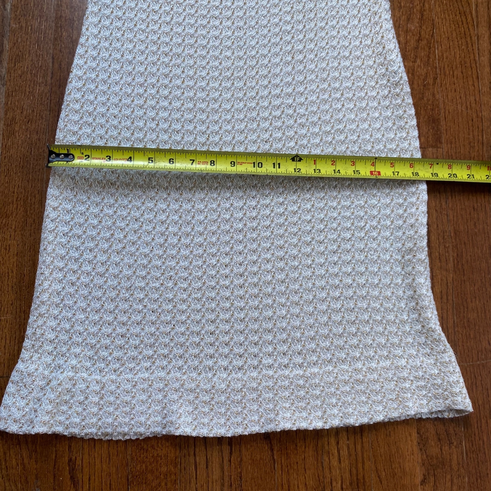 Vintage Crochet Dress Mod 60s 70s Sleeveless Boho Cream Metallic Gold Size Large
