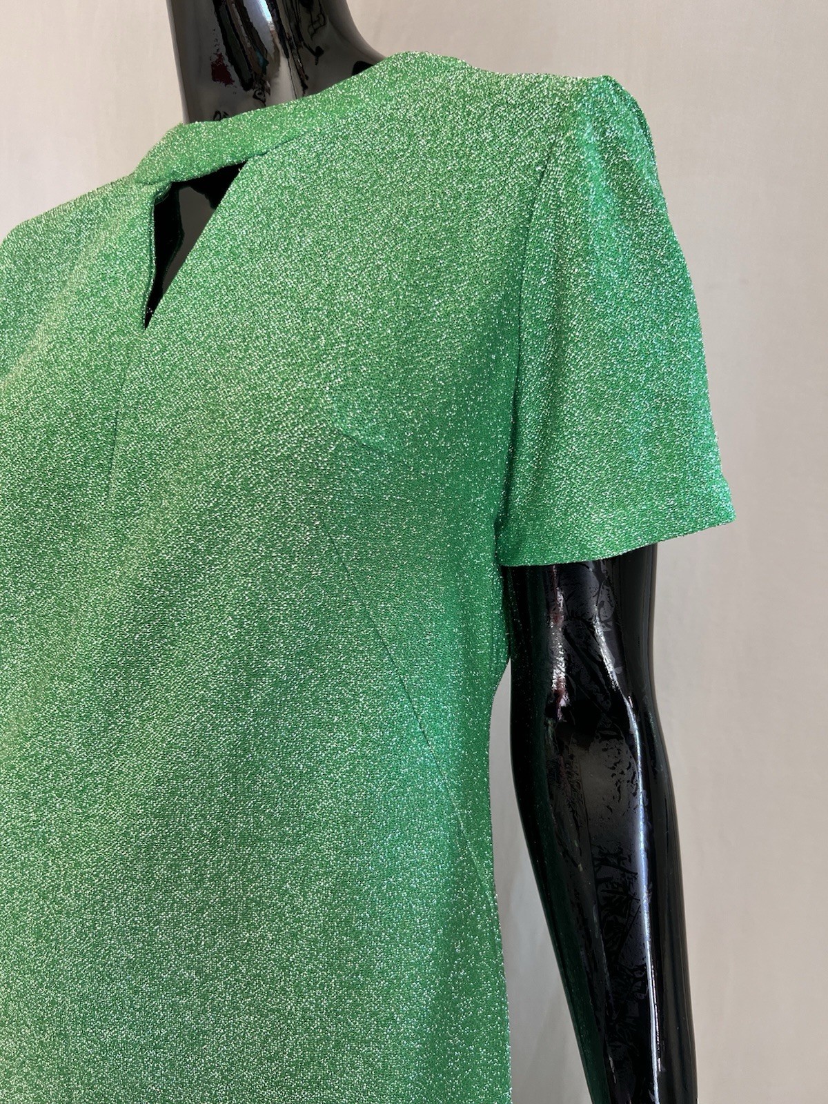 Vtg 1970s Hostess Dress Metallic Silver & Bright Green Maxi Cut Out Detail M/L