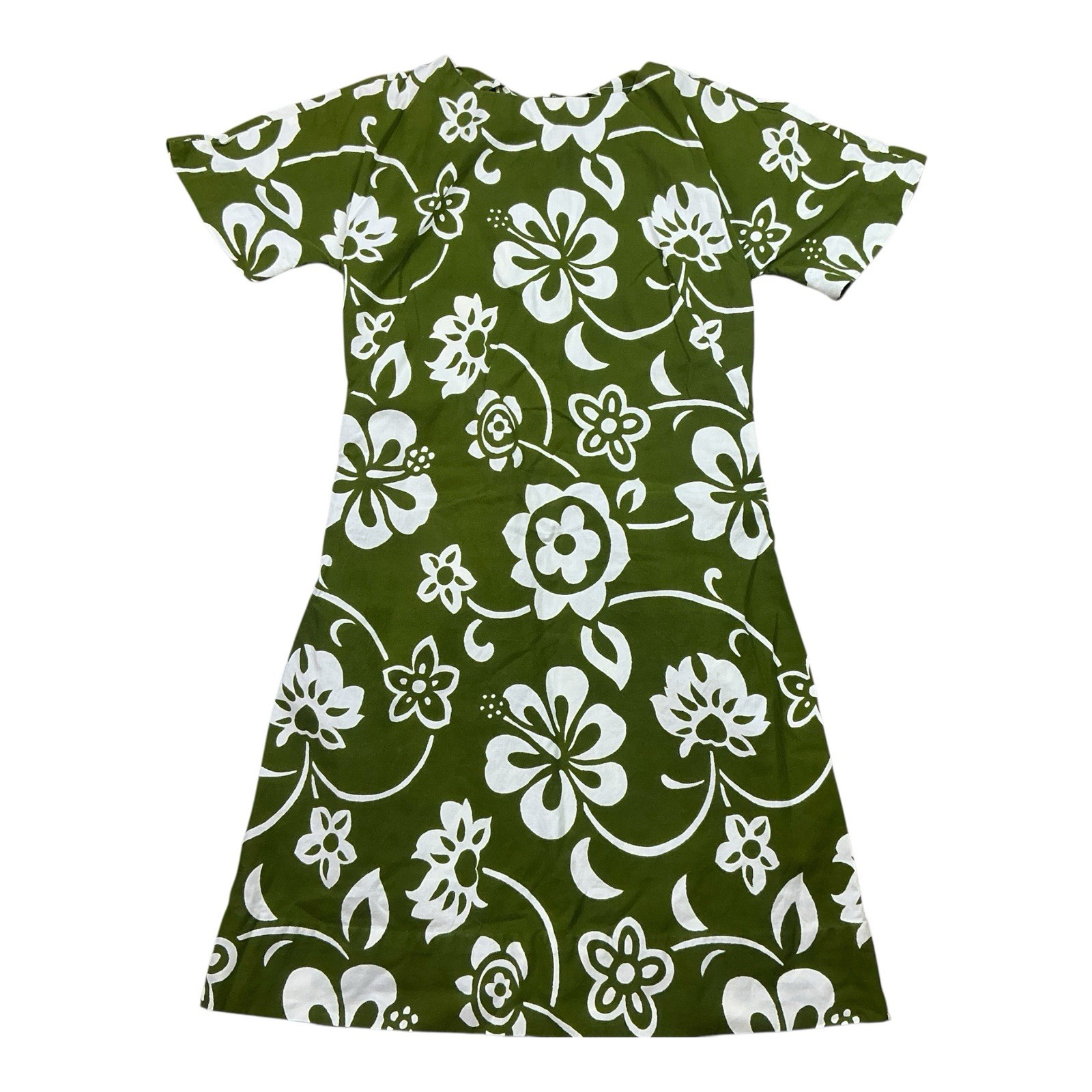 Vintage 60’s Reef Green Hawaiian flower Dress muu muu mod shift USA Made SZ S