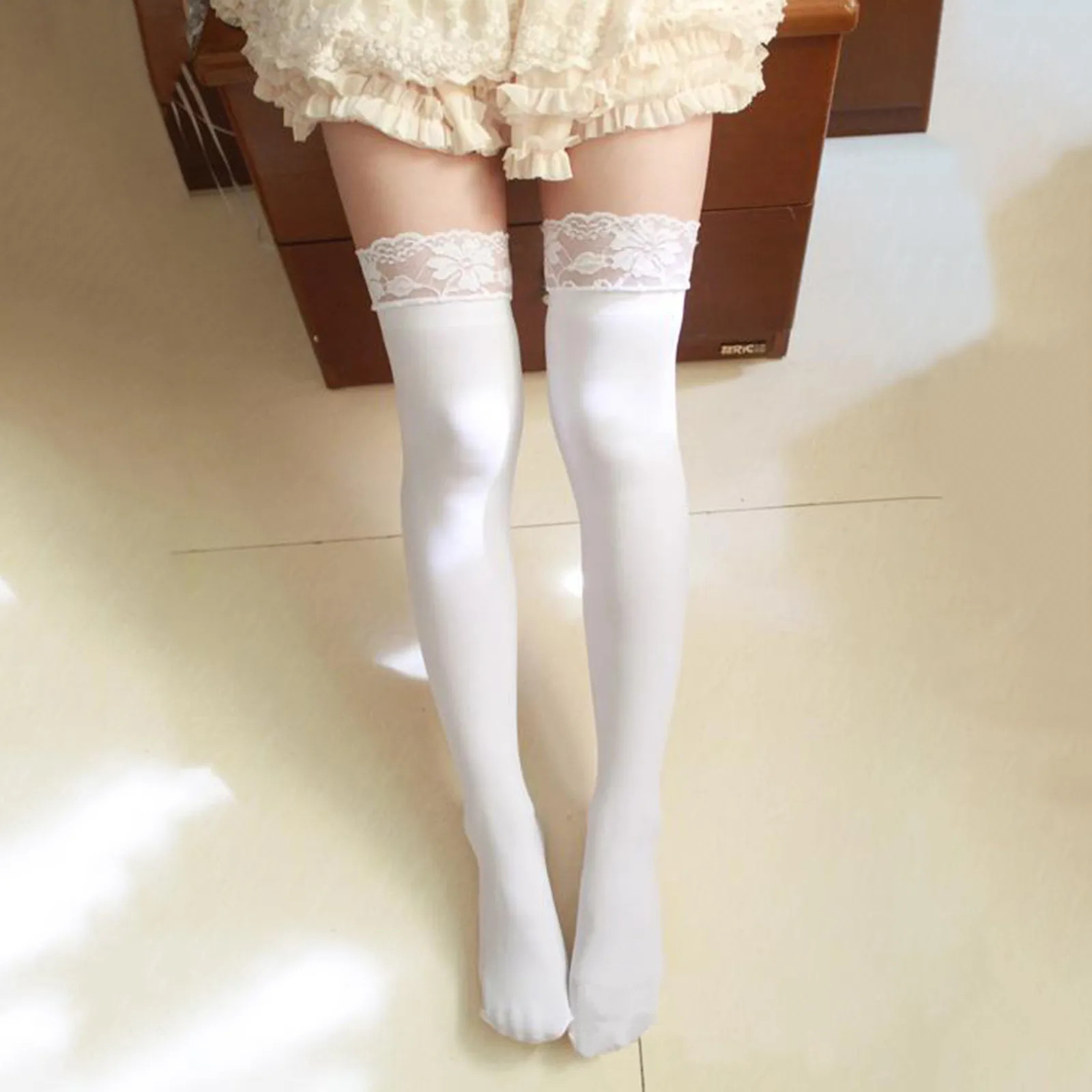 Sexy Lace Top Nylon Stockings 80d High Elastic Velvet Thigh High Stockings