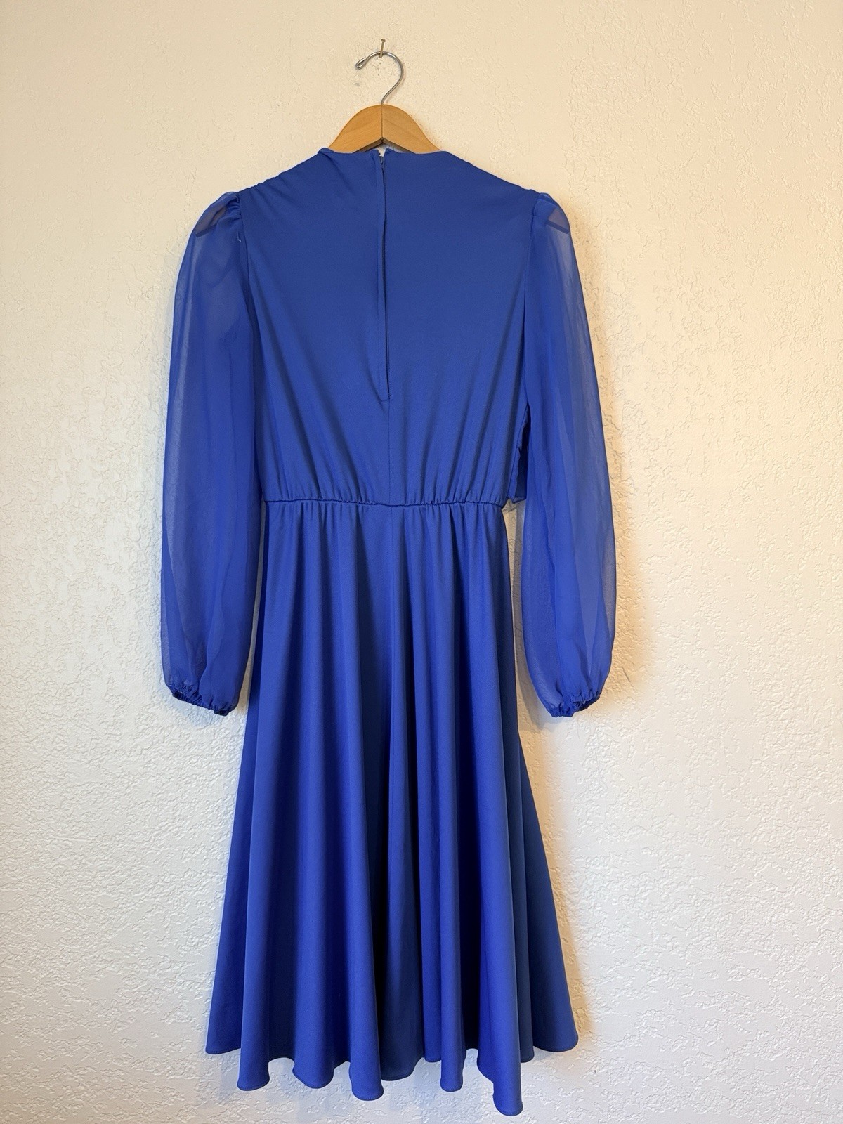 Amy-Deb Vintage 80s Blue Chiffon Ruffle Midi Dress Deadstock NWOT Sz 10