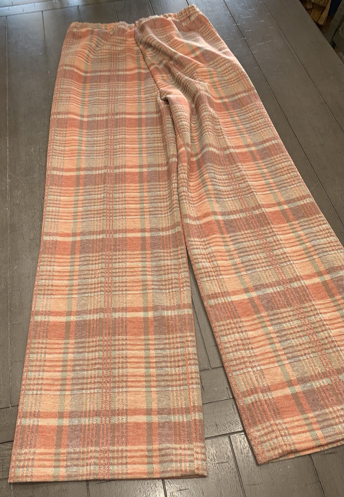 B7 VTG 25×30” SM GRAFF 60s PANTS RUST/TAN PLAID MCM FLARED MOD/GOGO DISCO PULLON