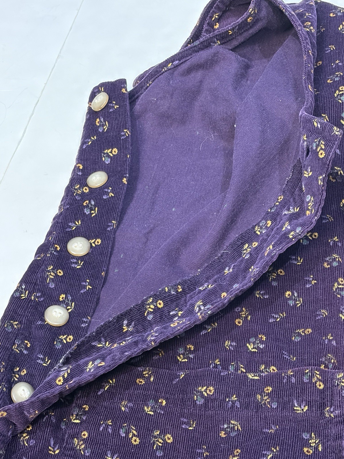 Vintage FADS Purple Floral Sleeveless Corduroy Romper Dress Pockets Women SZ 4P