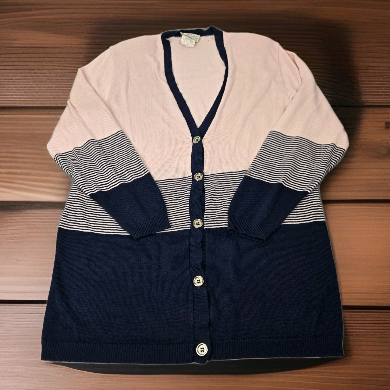 Vintage Company Collection Cardigan Womens M Pink Blue Button Up USA Repaired