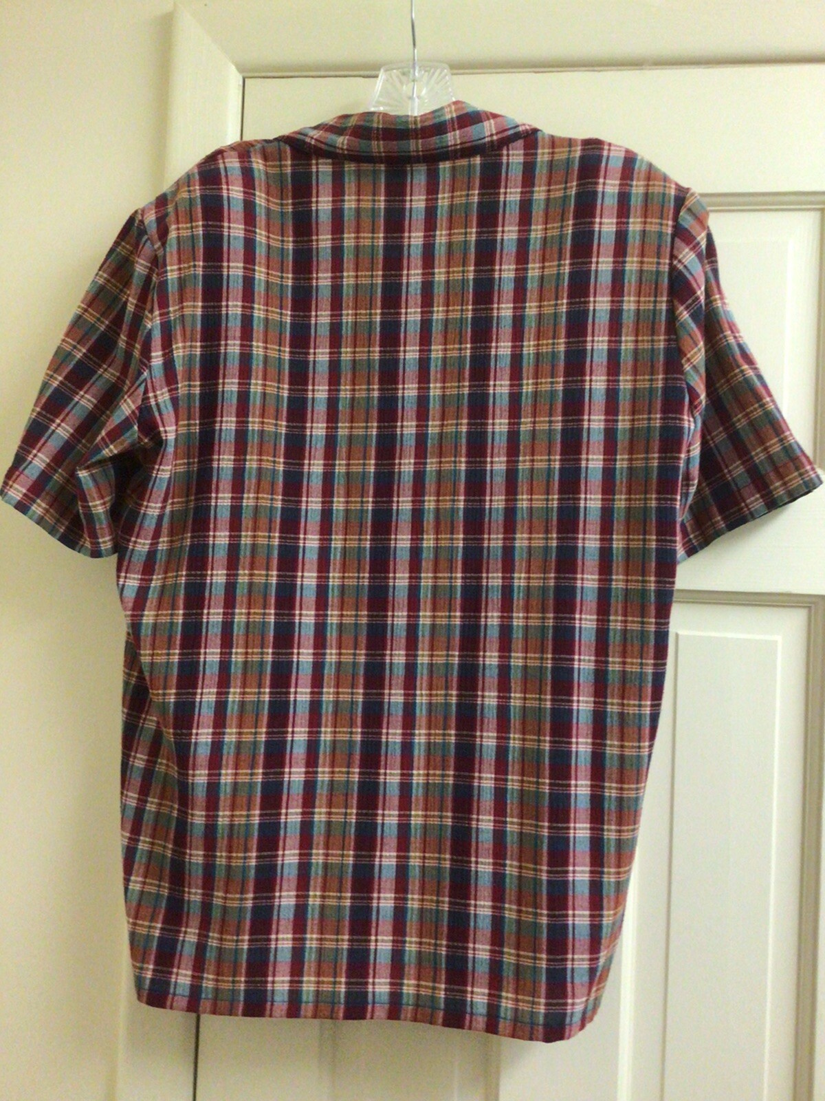 Napa Valley Women Med Blouse 2-in-1 Top Beige Plaid Red Green Embroidery Vintage