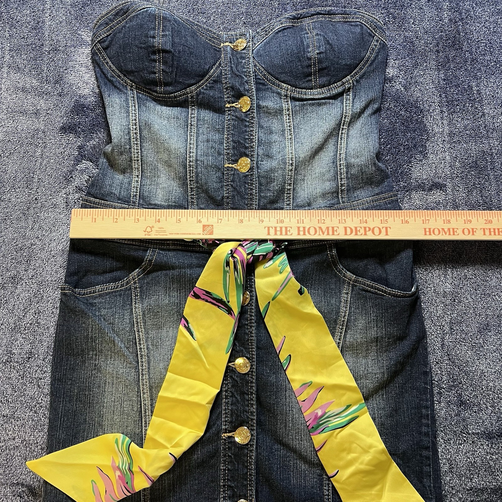 Vintage RARE Baby Phat Denim Corset Dress w/ Scarf Belt Blue Jean Bustier L