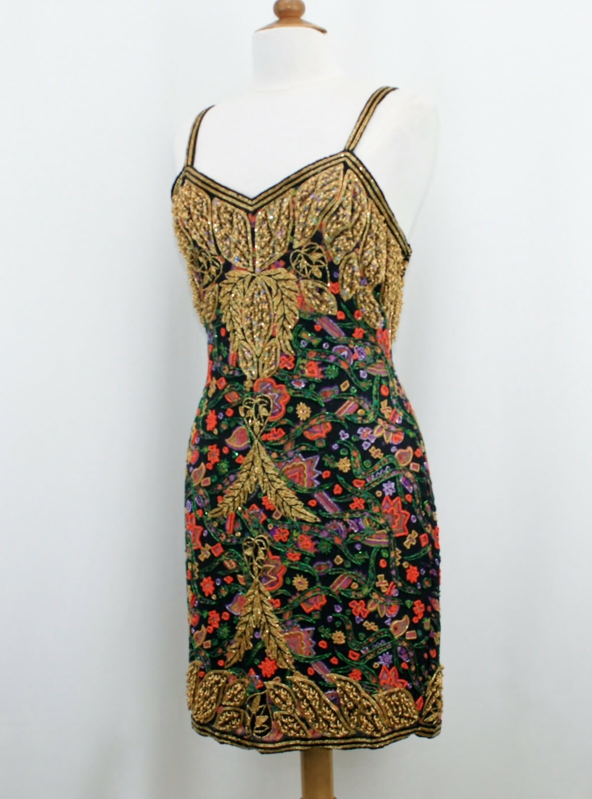 Jasdee Vintage Dress Hand Work Bead & Sequins & Hand Print On Silk Style 5057M