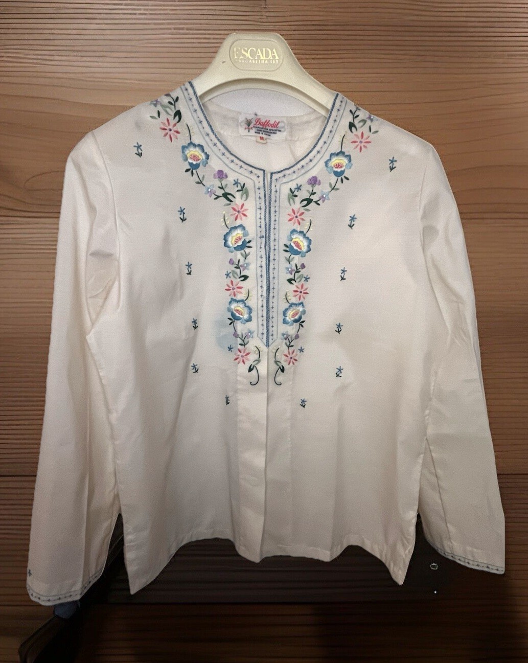 NEW Vintage Hand Embroidered Floral Boho Festival Ethnic Top Daffodil Medium