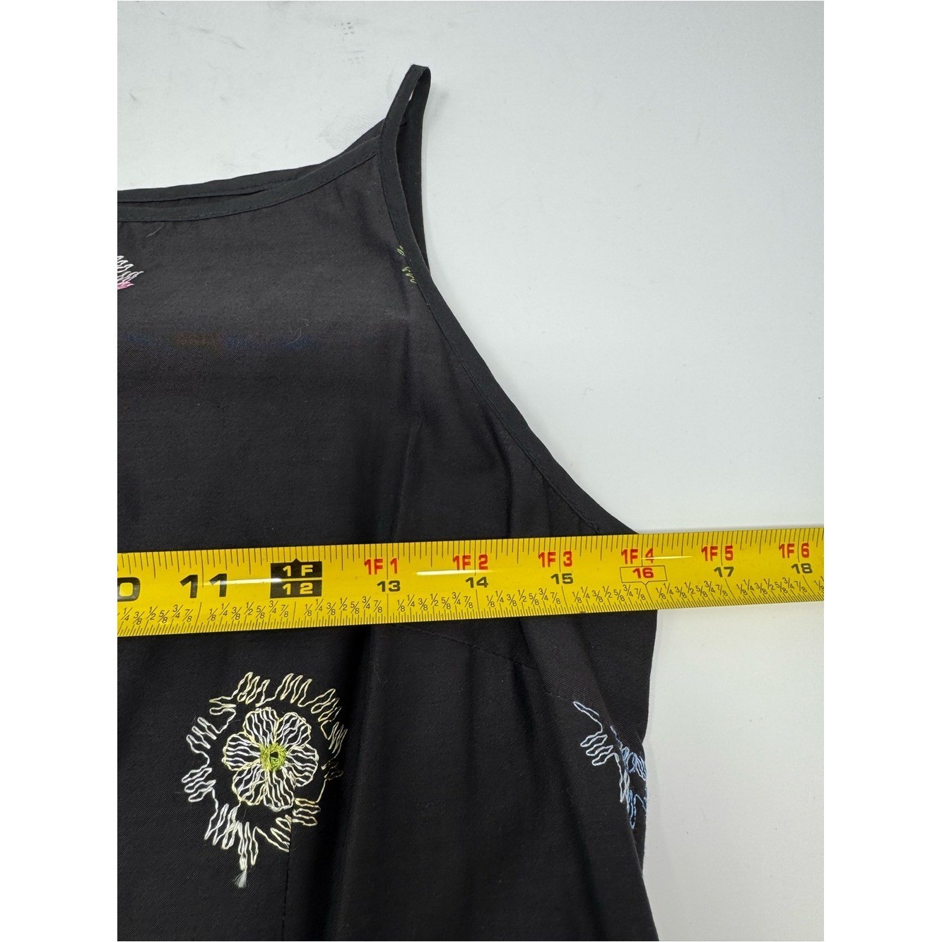 Vintage 1995 Harold’s Little Black Dress Floral Embroidery Side Slit 100% Cotton