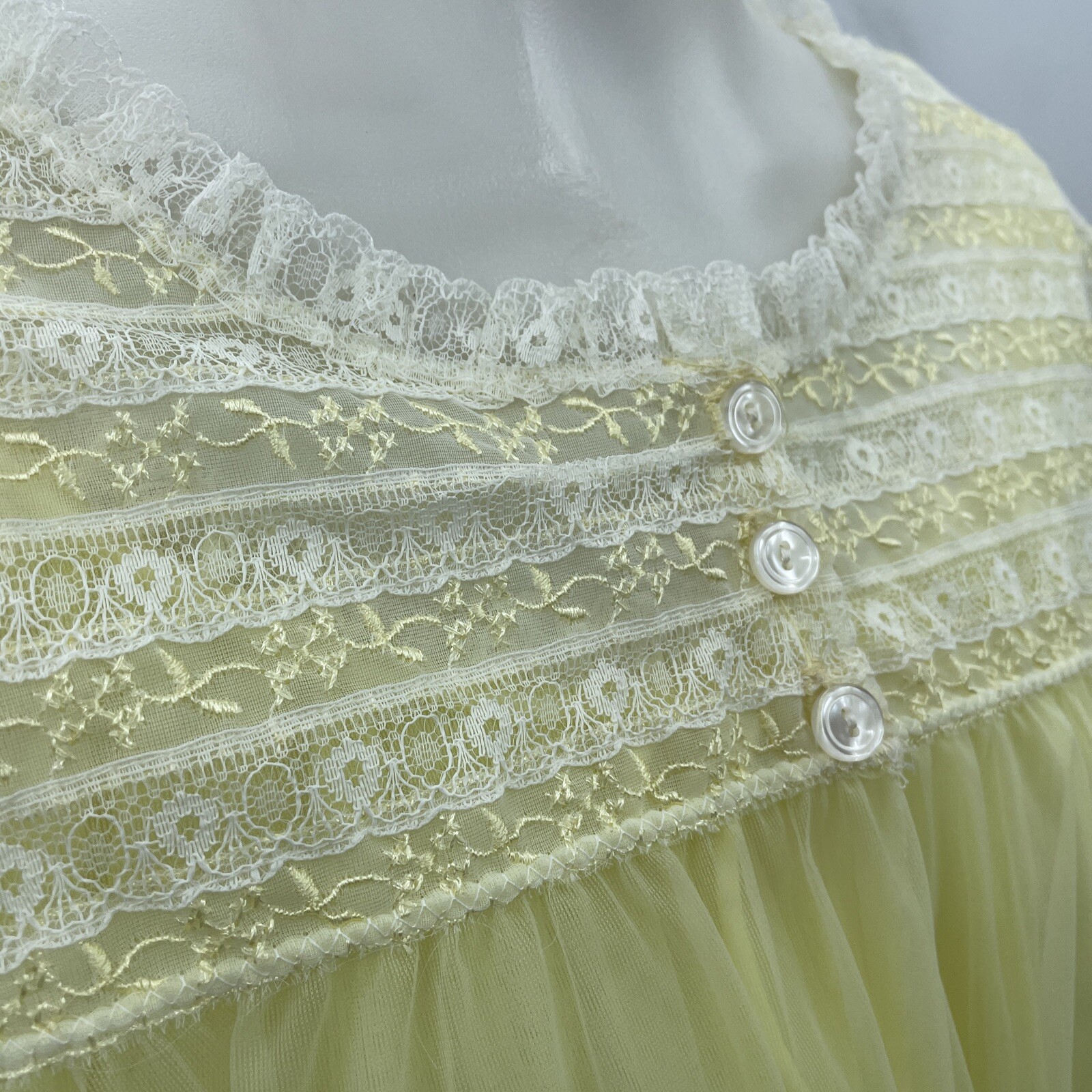 VTG Lisette Al Sterling Yellow Sheer Chiffon Nightgown and Robe Peignoir S