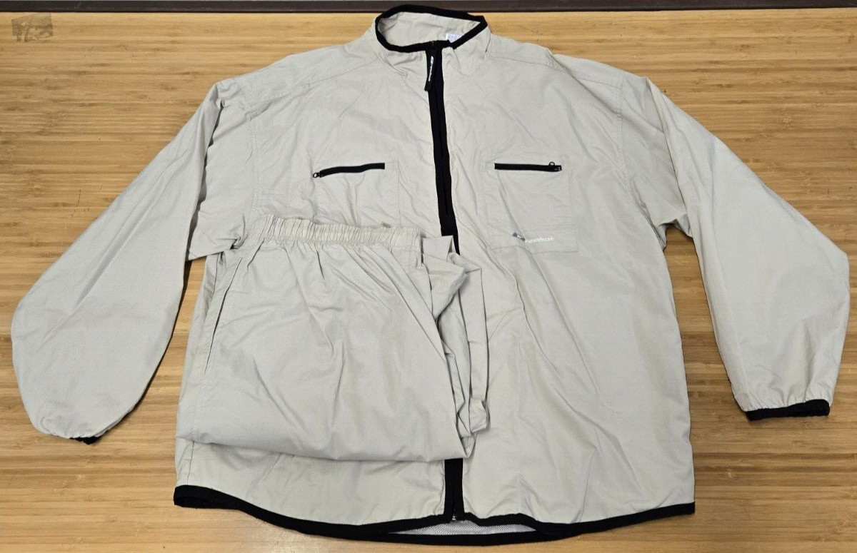 Vintage Reebok Track Suit 2pc Jacket Pants Large/XL Nylon Windbreaker Beige