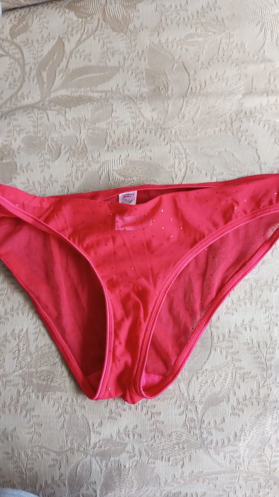 NWOT Vintage Victoria’s Secret Red Sheer Mesh Lace Sequined Panties Large 2008