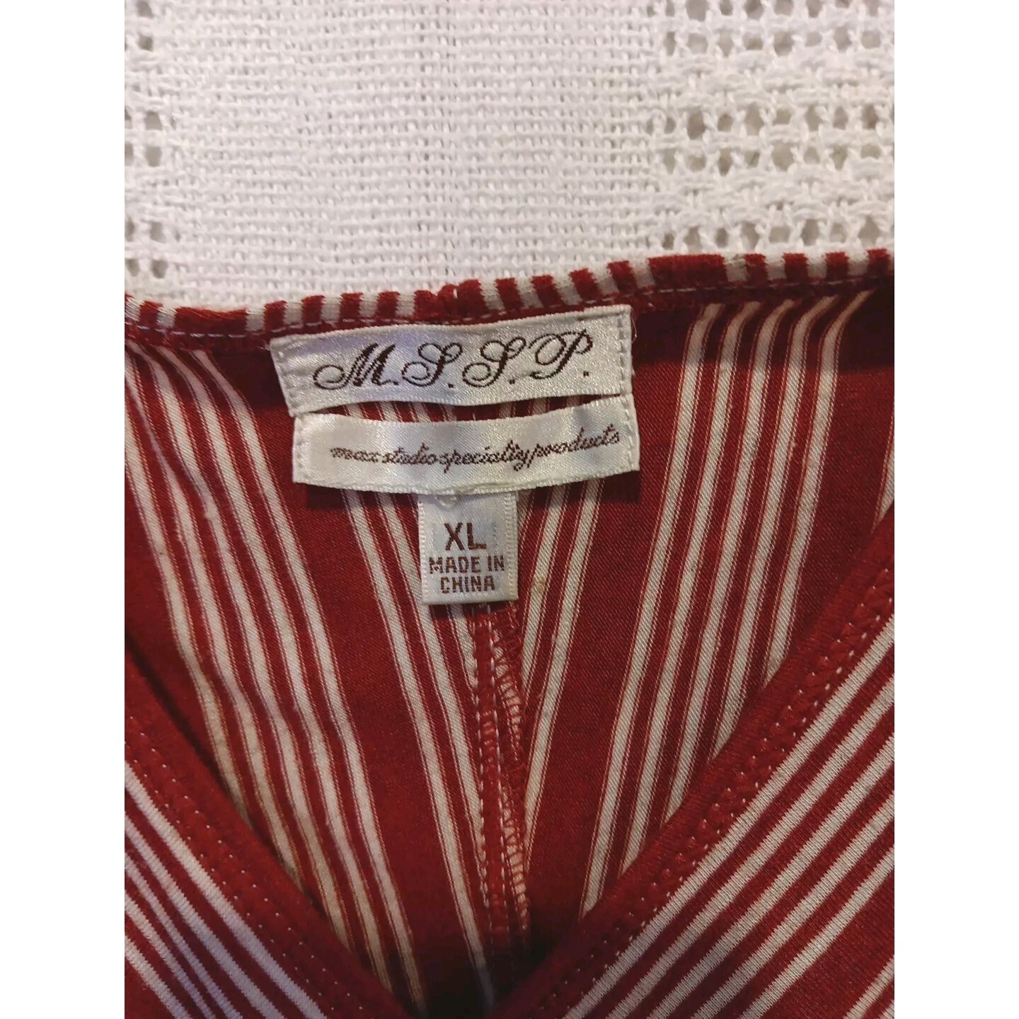VTG 70s/80s MLLOP Womens XL Red White Rayon / Linen Off Shoulder Top V-Neck