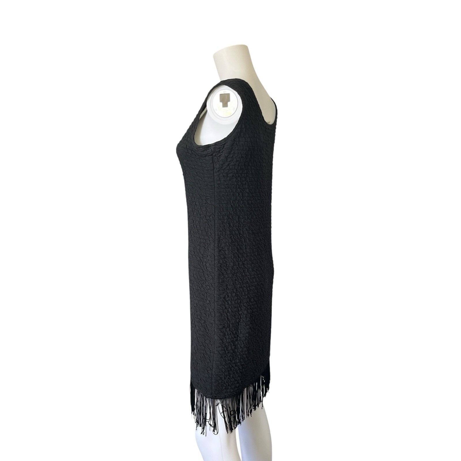Vintage Black Tank Dress with Fringe Trim Made in USA Size Large L