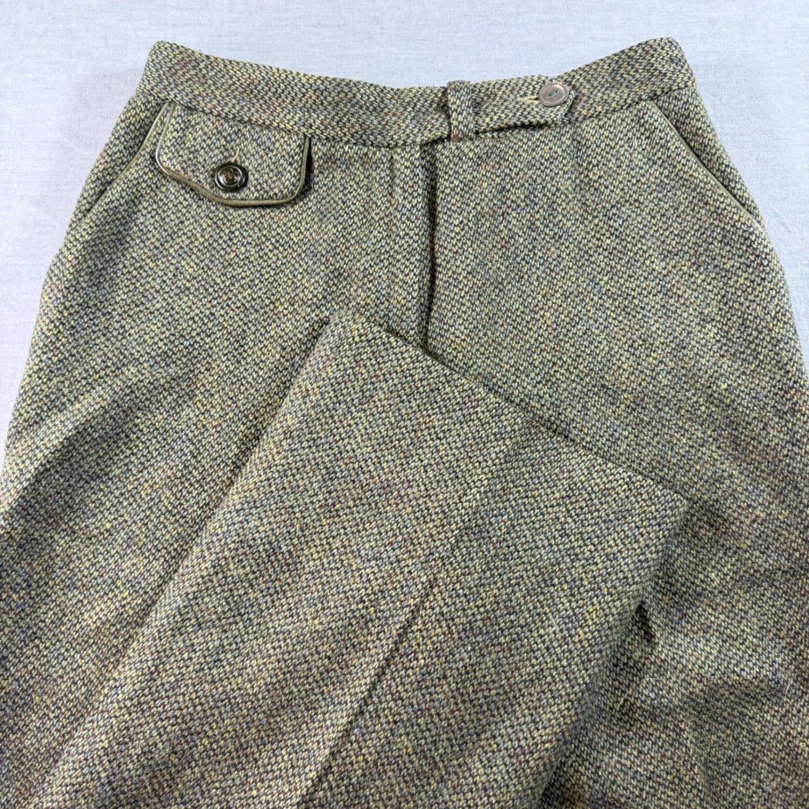 Gucci Tweed Trousers Womens 44 IT 26 Green Good Vintage 70s Wool Straight Leg