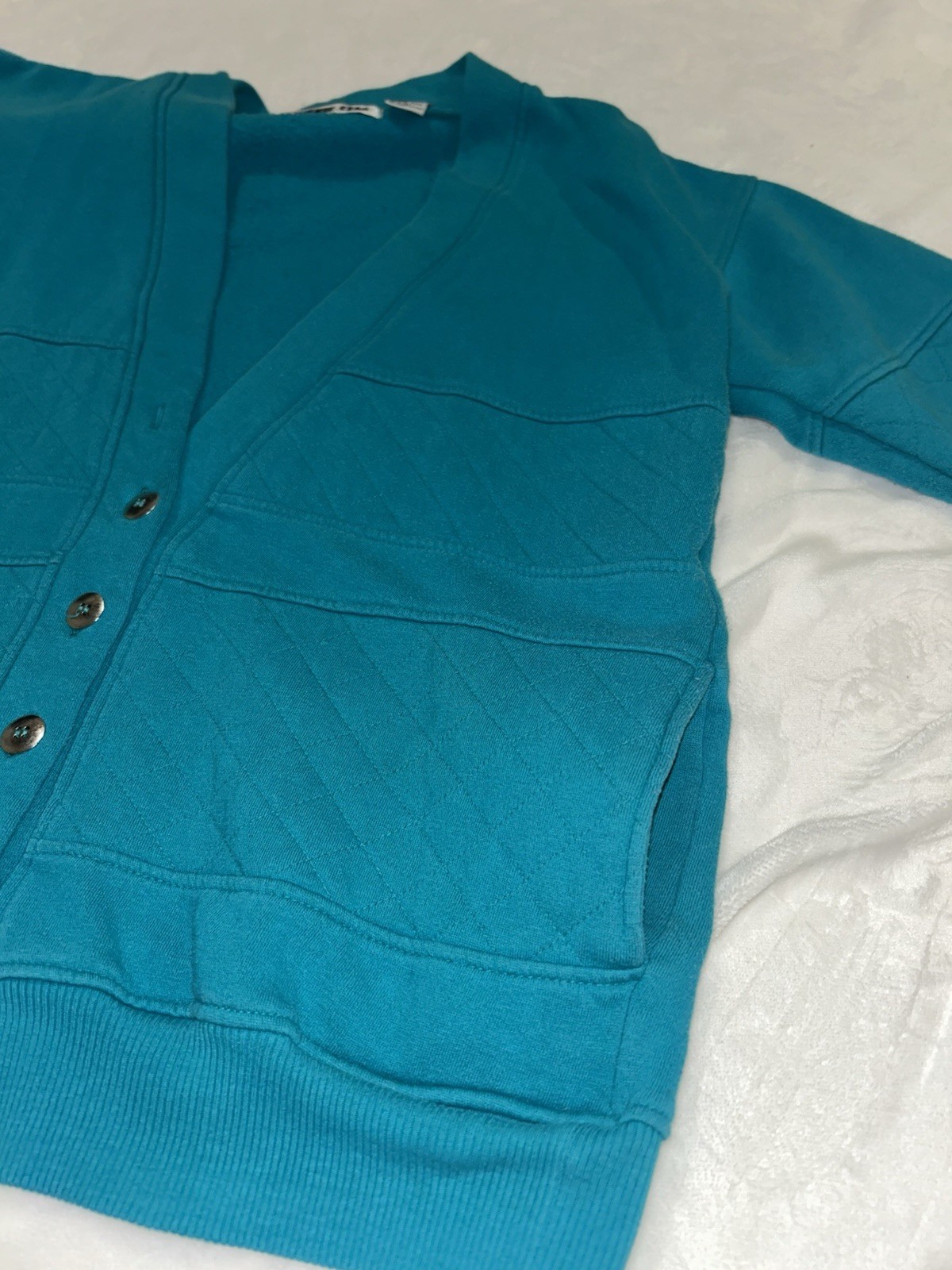 Vintage White Stag 90’s turquoise cardigan sweatshirt jacket w/ Side Pockets