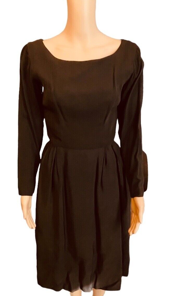 Suzy Perette Vintage 50s Black Rayon Fit Flare Evening Cocktail Dress XS/S