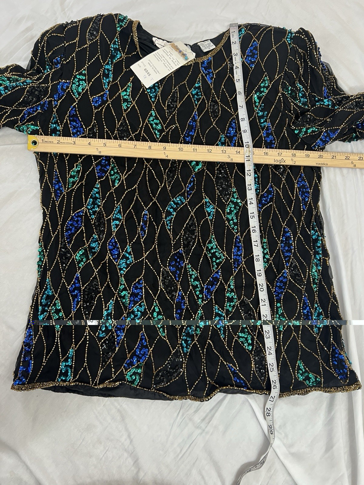 Vintage 80’s Laurence Kazar, 100% Silk, Beaded Sequin Blouse, Size 1X, NWT