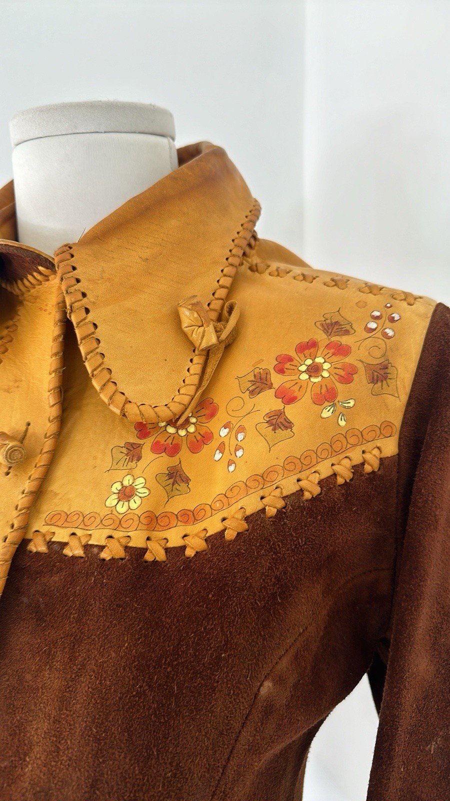 Vintage 70s CHAR Handpainted Hippy Genuine Suede Jacket