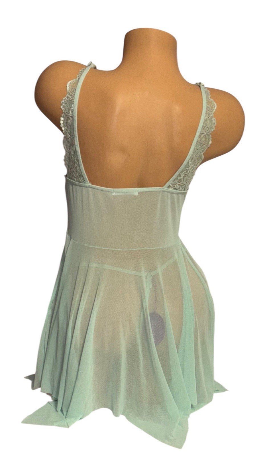 2PC AVIDLOVE Mint Green Shiny Sheer Lace Nightie & String Bikini Panties L NWT