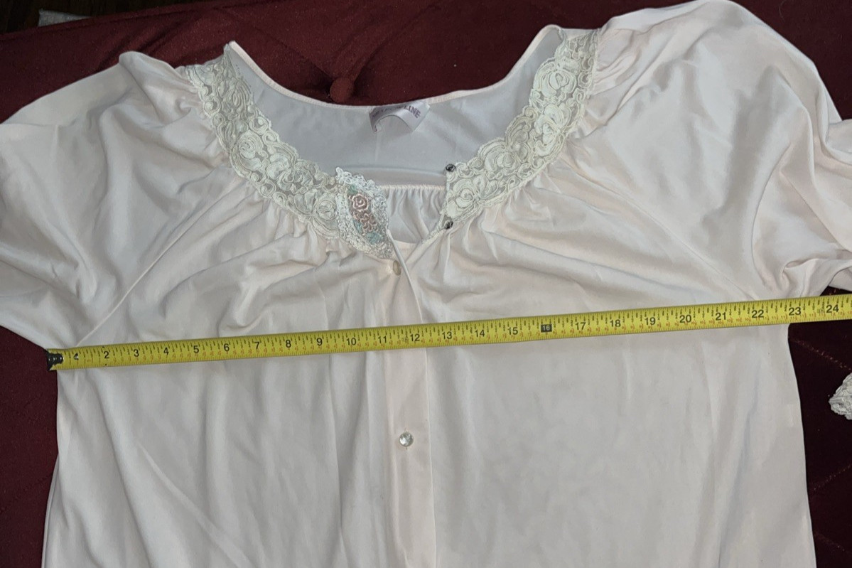 Vintage Shadowline Peach Button Down w/Pocket Peignoir Robe Nylon Lace Size M