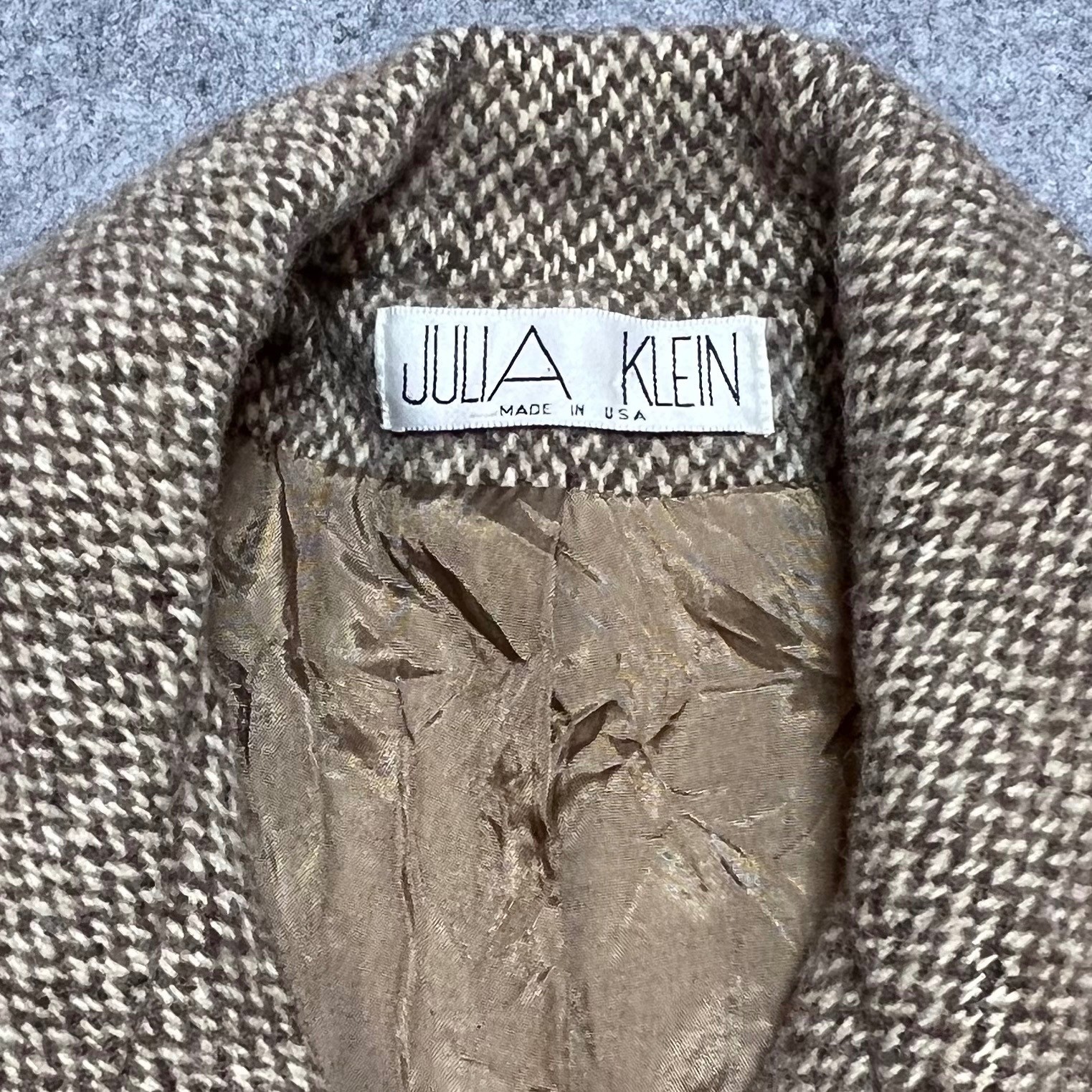 Julia Klein Vintage Brown Herringbone Wool Blend Coat Made in USA Womens Small