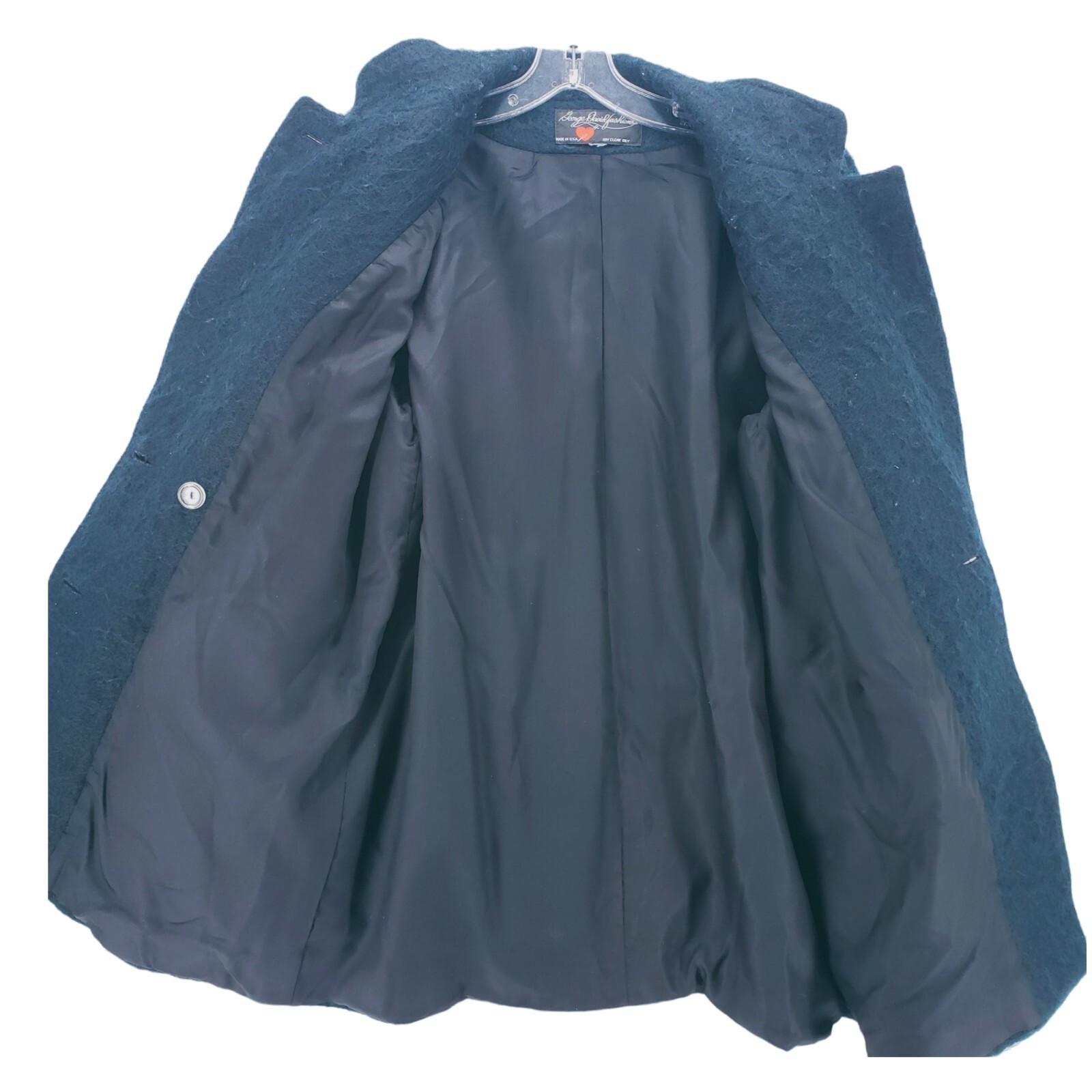 Vintage Dark Teal Blue Fuzzy Mohair Jacket Coat George David Fashion USA L/XL