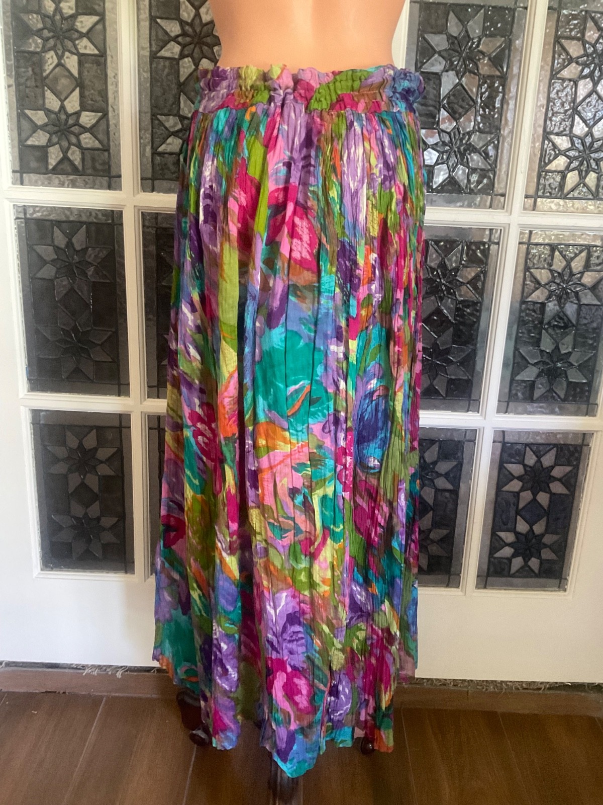 VTG Maxi Skirt Cotton Gauze Thin Drawstring Waist Semi-sheer Fairy Boho
