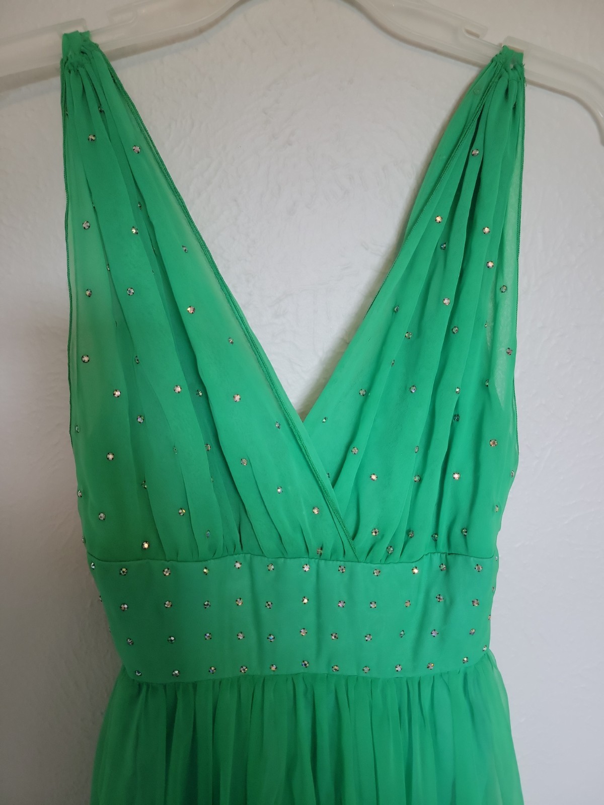 Green Vintage Rhinestone Chiffon Gown Dress Formal Size 0 Mike Benet Formals