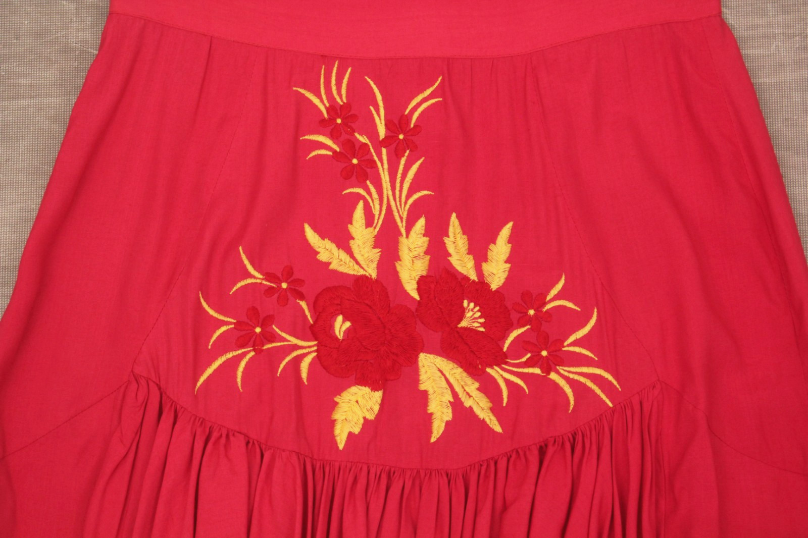 VTG Womens 90s 2 Pc Coral Red Embroidered Rayon Top & Skirt Dress Set XS/S 1990s