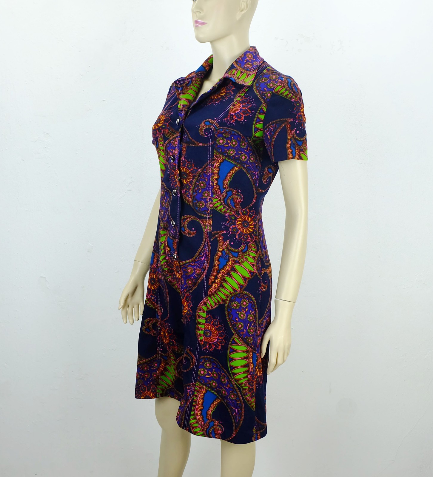DRESS 60s 70s true vintage dress size M (38) paisley pattern bright colours