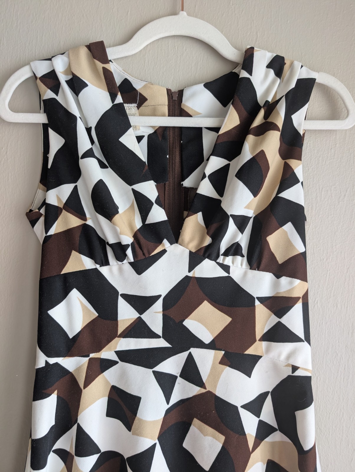 VTG 70s Maxi Brown Black & White Geometric Pattern Dress/Sz 5