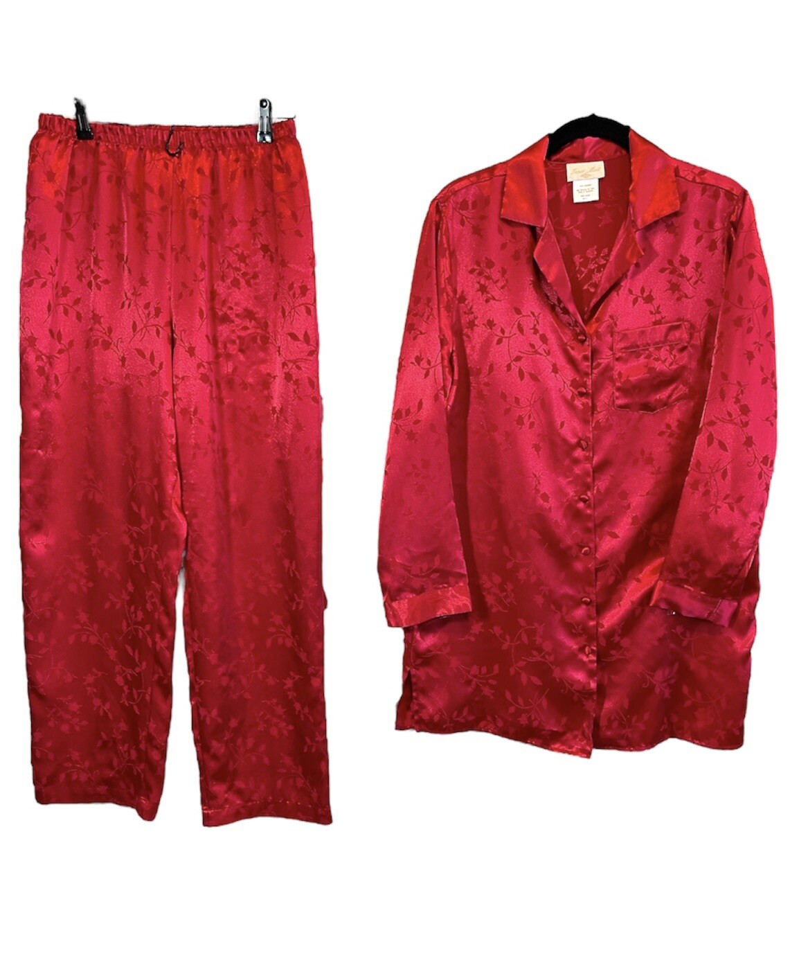 Vintage Red Satin Finish Pajama Set by Inner Most Size S