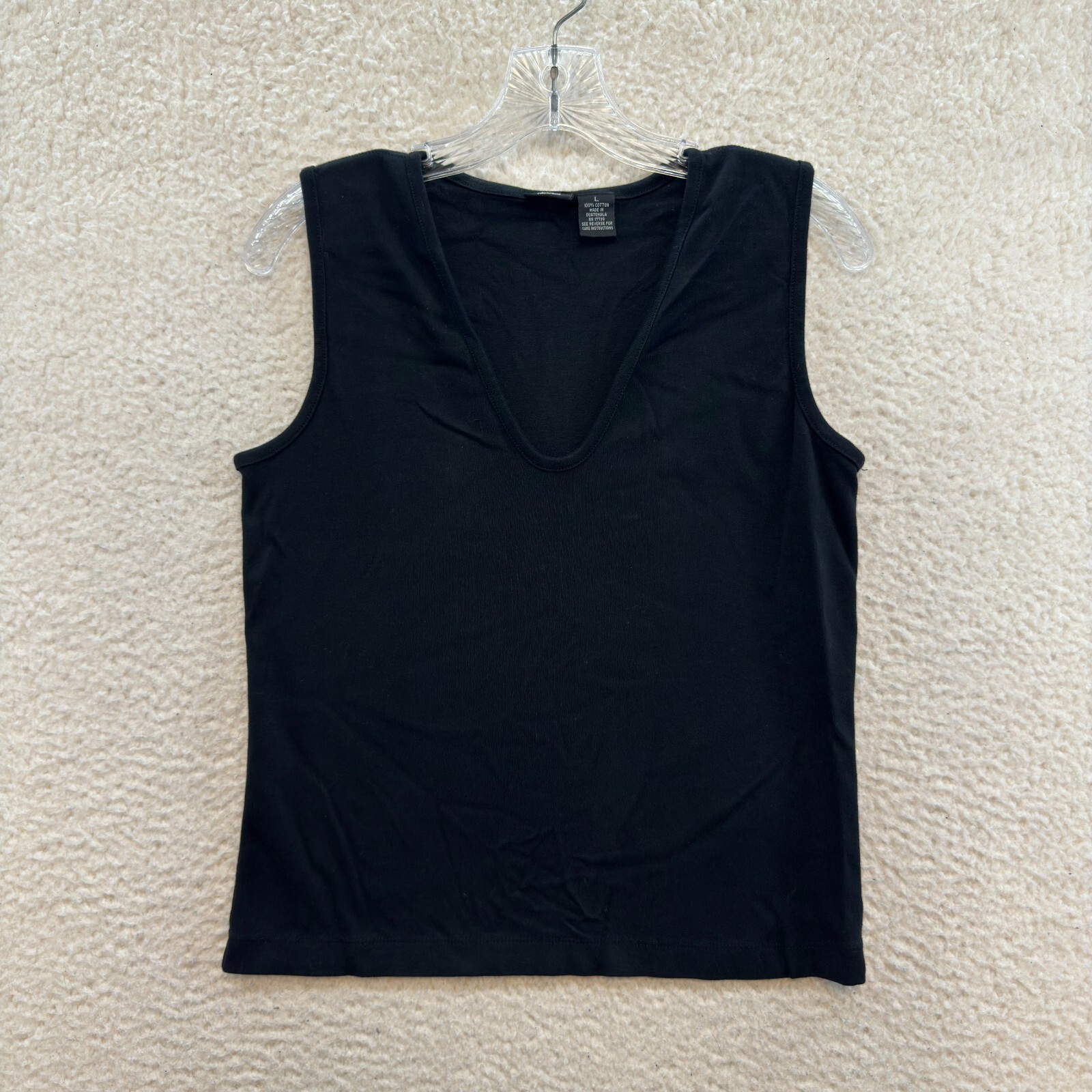 Y2K Vintage Top Large Black Sleeveless V-Neck Basic Minimalist Corpcore Office